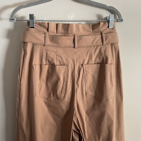 Express Women 4R Tan Pleated Super High Rise Belted Paperbag Wide Leg Pants NWT - Picture 11 of 15
